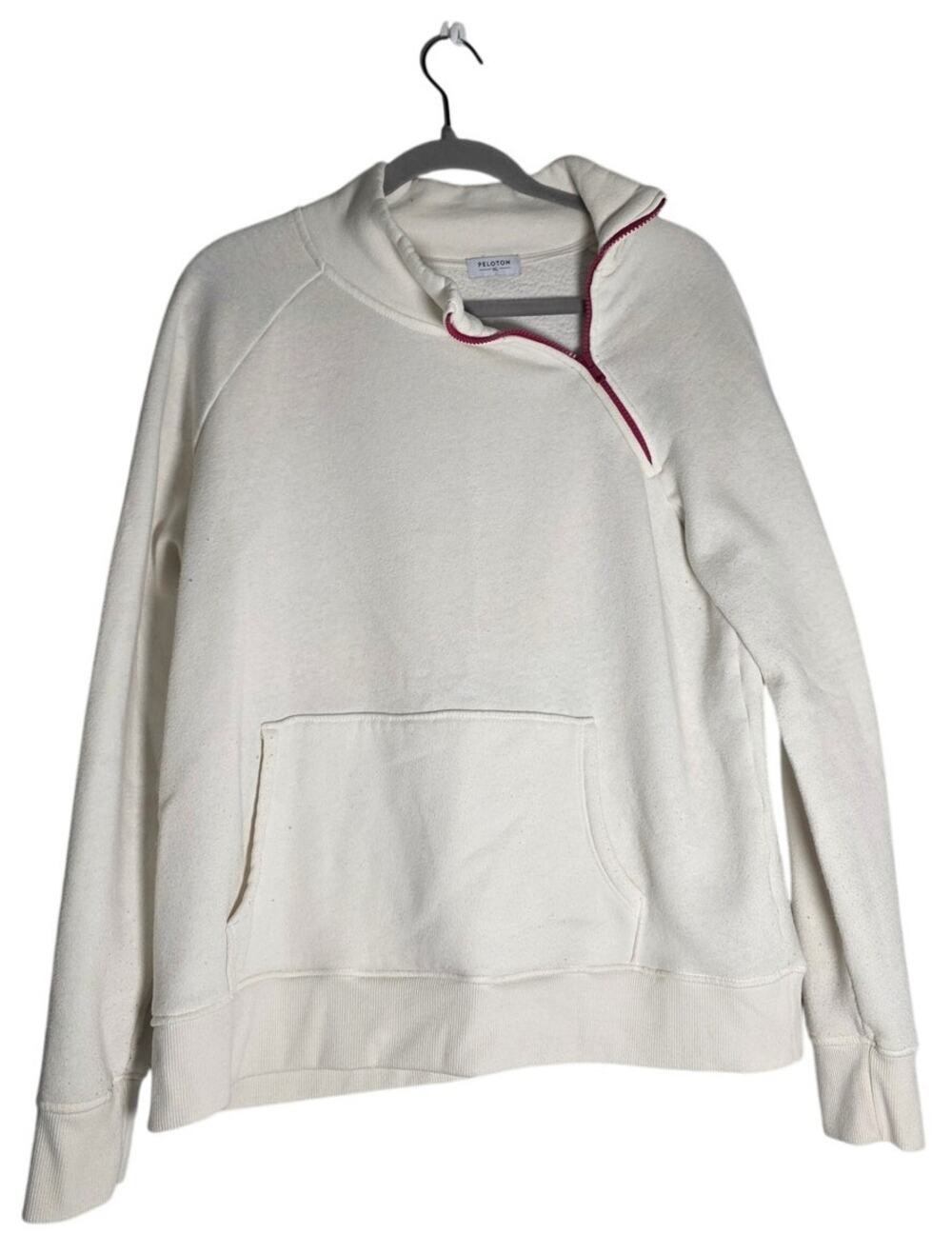 Peloton Side Zip Pullover XL Cream Raspberry Logo Athleisure Cozy Minimalist